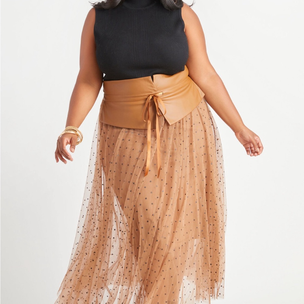 Ashley Stewart, beautiful belted polkadot mesh skirt